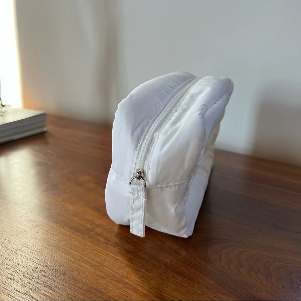 White Puffer Quilted Cosmetic Bag